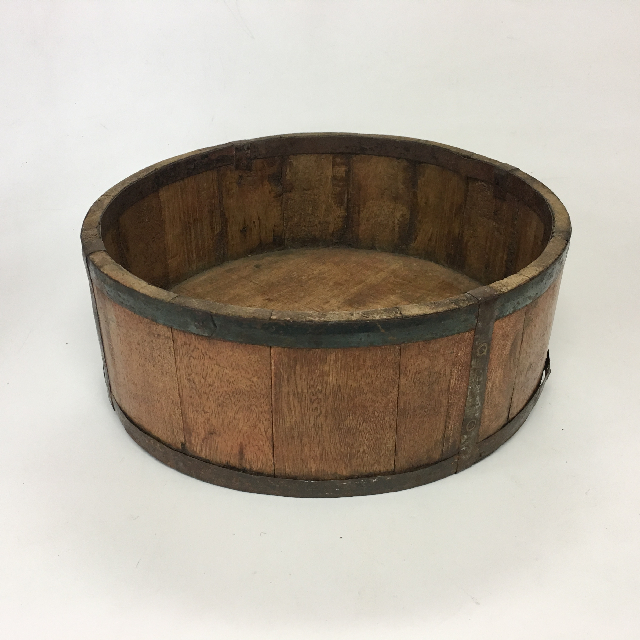 BUCKET, Small Shallow Wooden 28cm Dia